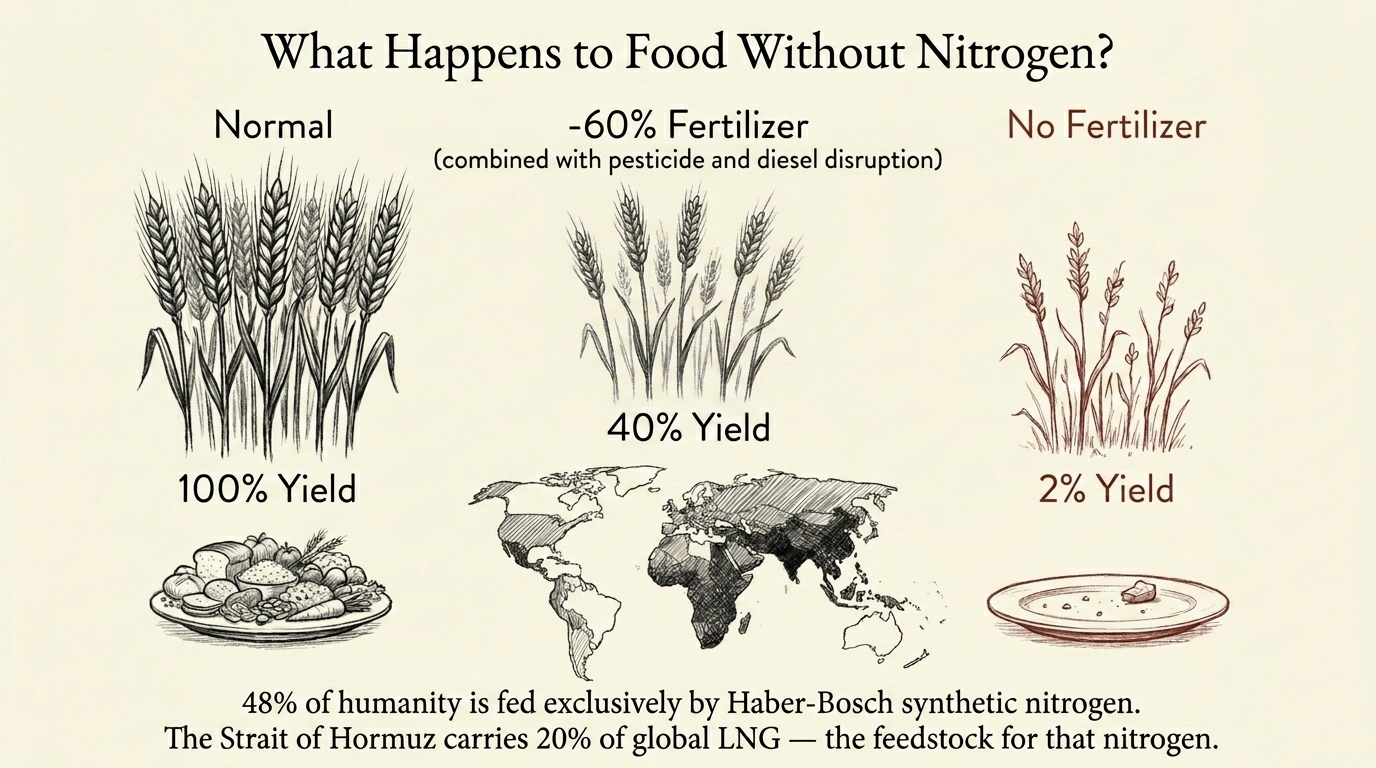 Crop yields under nitrogen fertilizer reduction scenarios — corn, rice, wheat collapse without synthetic nitrogen