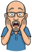 Drawing of Scott with his hands on his cheeks in disbelief