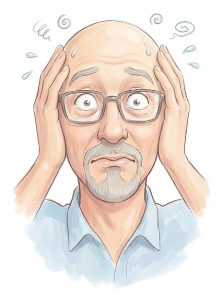 Scott, overwhelmed, hands on his head